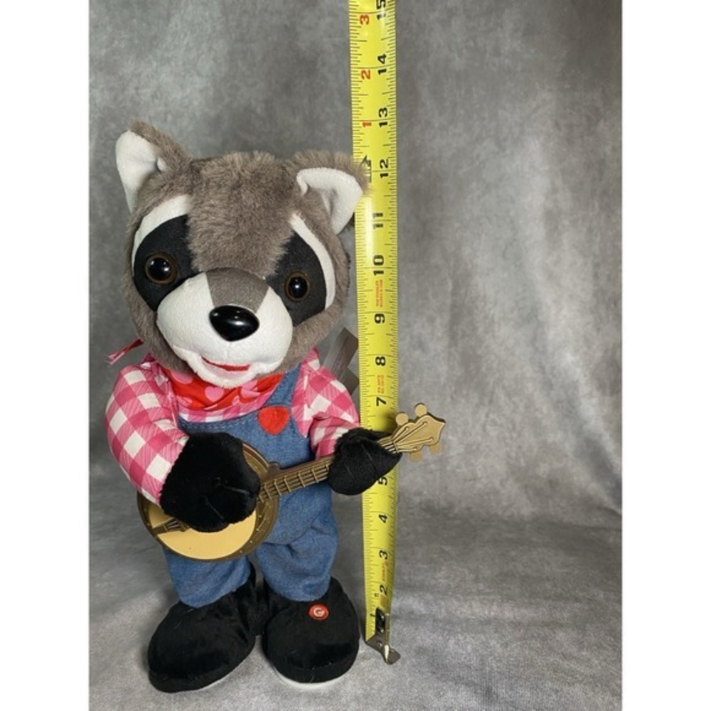 Gemmy Animated Banjo Playing Raccoon Plush 12" Valentine Holiday Spinner - Picture 6 of 6